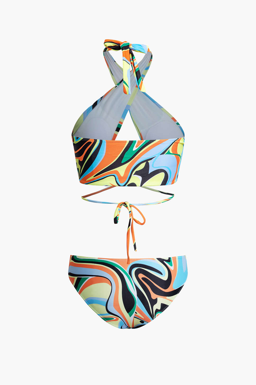 Swirl Print Cross Halter Bikini with Cover-Up Skirt - Y2K Aesthetic 3-Piece Set Swirl Print Cross Halter Bikini with Cover-Up Skirt - Y2K Aesthetic 3-Piece Set