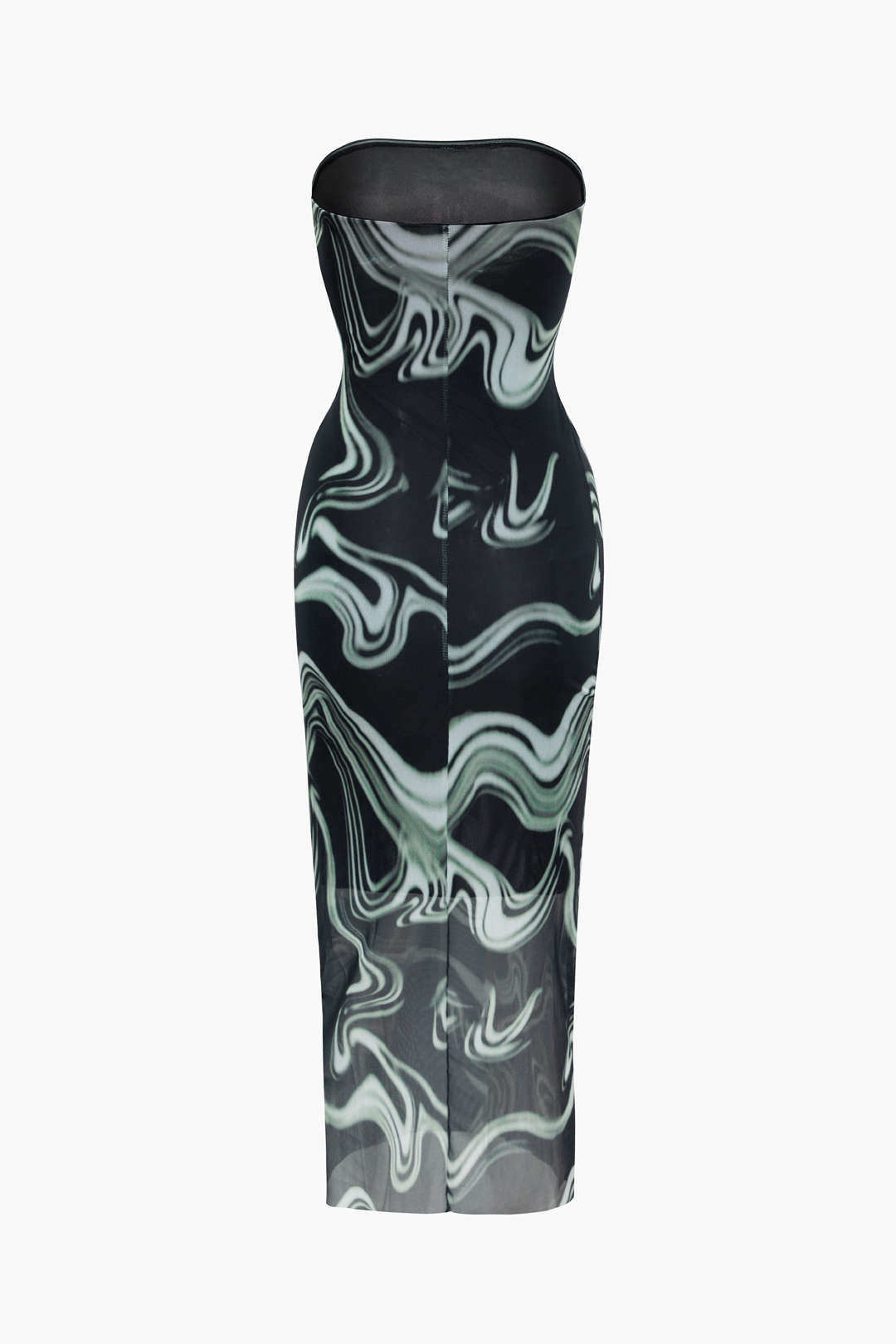 Swirl Print Strapless Ruched Mesh Midi Dress for Y2K Aesthetic and Coquette Style Swirl Print Strapless Ruched Mesh Midi Dress for Y2K Aesthetic and Coquette Style