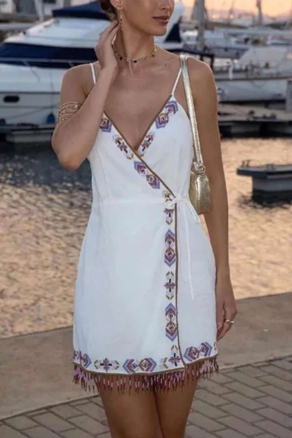 Tassel Hem V-neck Slip Mini Dress - Y2K Aesthetic Cute Dress for Stylish Outfits Tassel Hem V-neck Slip Mini Dress - Y2K Aesthetic Cute Dress for Stylish Outfits