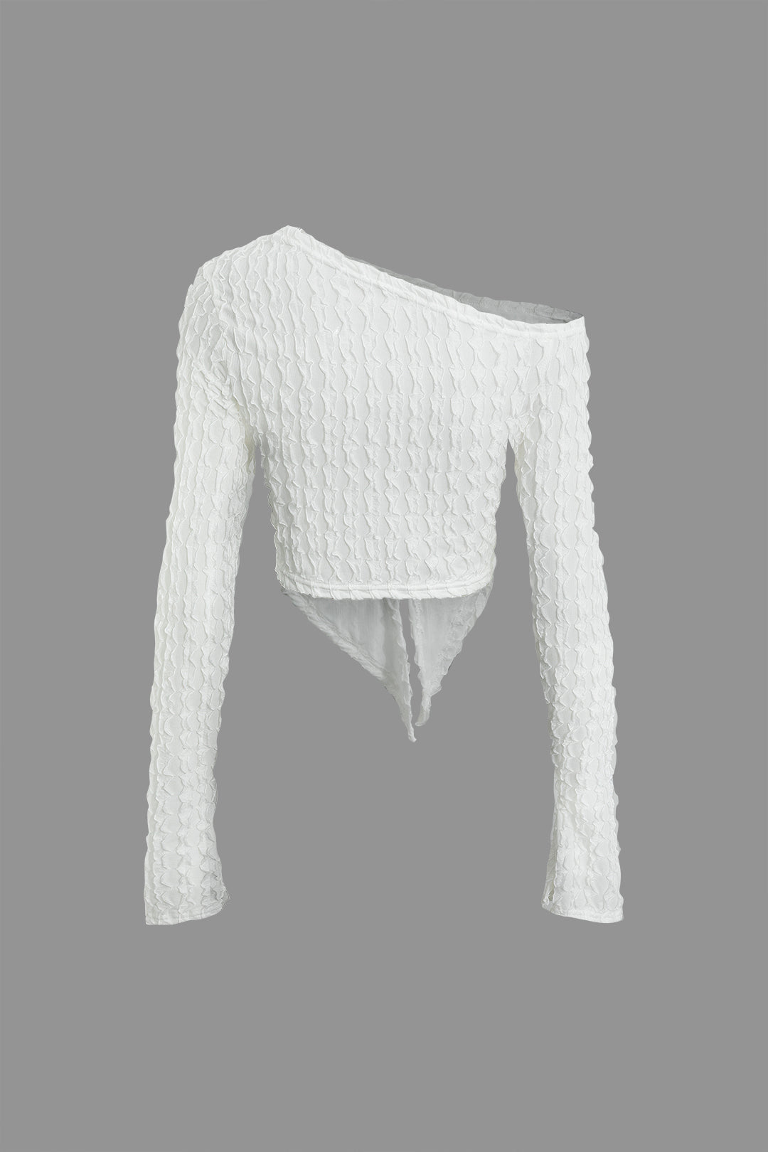 Textured Asymmetric Cut-Out Long Sleeve Top for Y2K Fashion and Coquette Aesthetic Textured Asymmetric Cut-Out Long Sleeve Top for Y2K Fashion and Coquette Aesthetic