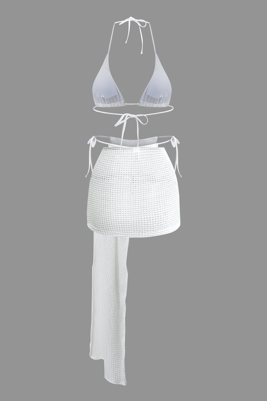 Textured Halter Bikini Set with 3D Flower Cover-Up Skirt for Y2K Aesthetic Beach Vibes Textured Halter Bikini Set with 3D Flower Cover-Up Skirt for Y2K Aesthetic Beach Vibes