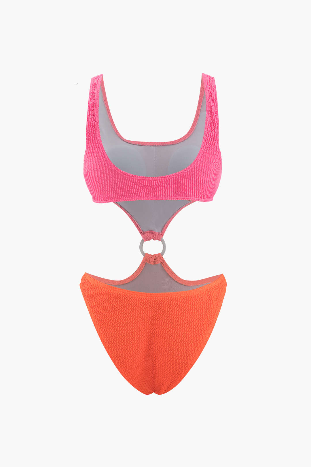 Textured O-ring One-Piece Swimsuit in Y2K Style - Trendy Swimwear for Aesthetic Looks