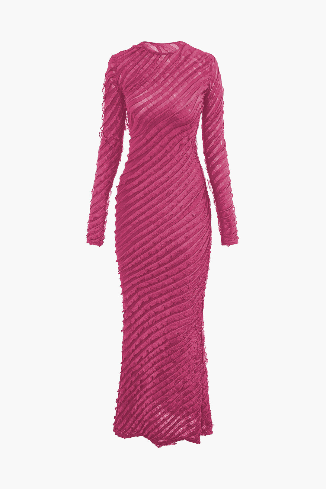 Textured Round Neck Long Sleeve Maxi Dress for Y2K Aesthetic and Coquette Style Textured Round Neck Long Sleeve Maxi Dress for Y2K Aesthetic and Coquette Style