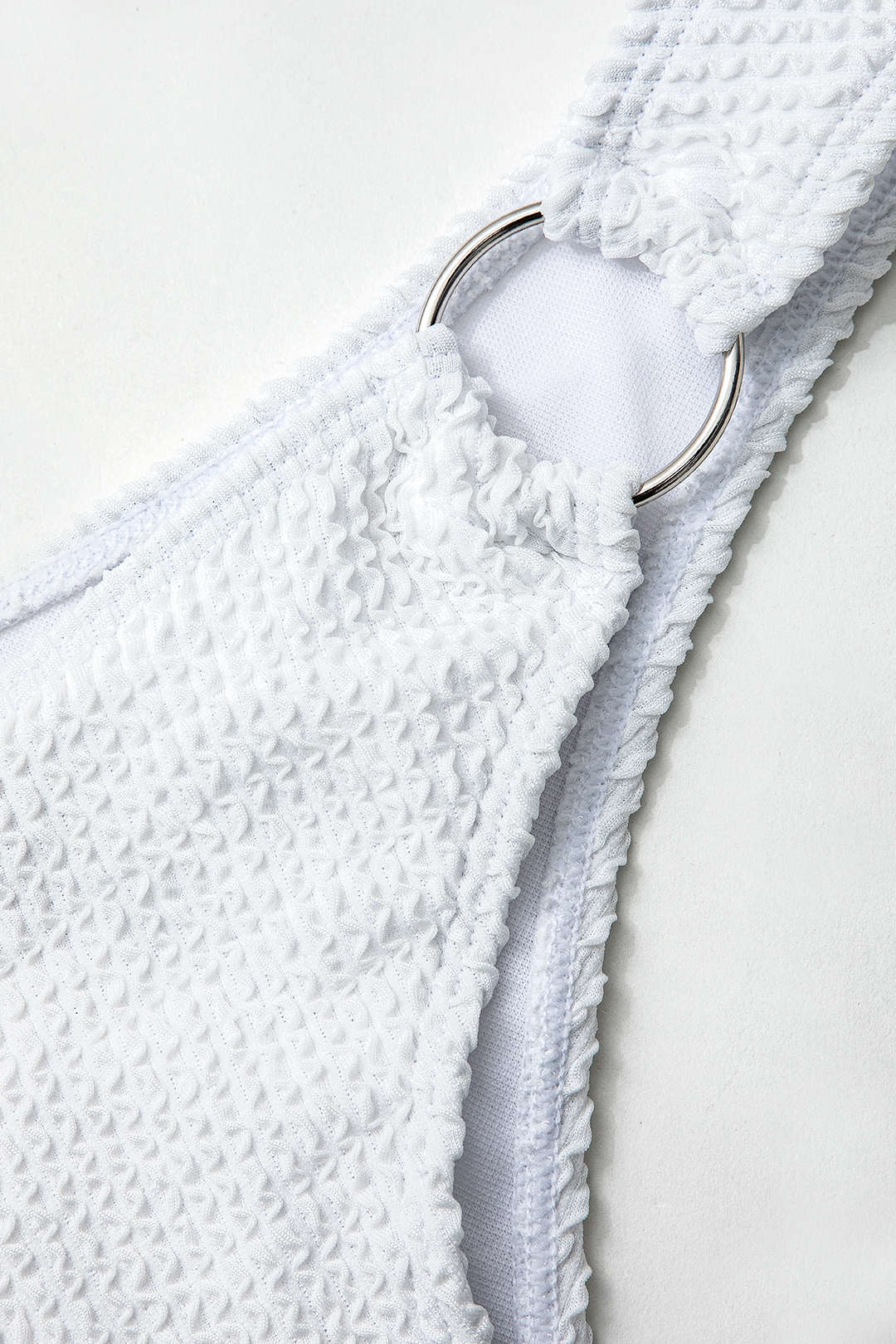 Textured V-neck Knot Back O-ring Bikini Set for Y2K Aesthetic Summer Vibes Textured V-neck Knot Back O-ring Bikini Set for Y2K Aesthetic Summer Vibes