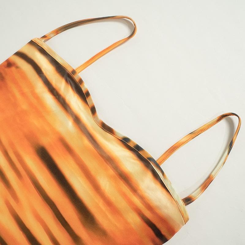 Tiger Print Y2K Aesthetic Long Sleeve Contrast Slit Cami Midi Dress for Trendy Looks Tiger Print Y2K Aesthetic Long Sleeve Contrast Slit Cami Midi Dress for Trendy Looks