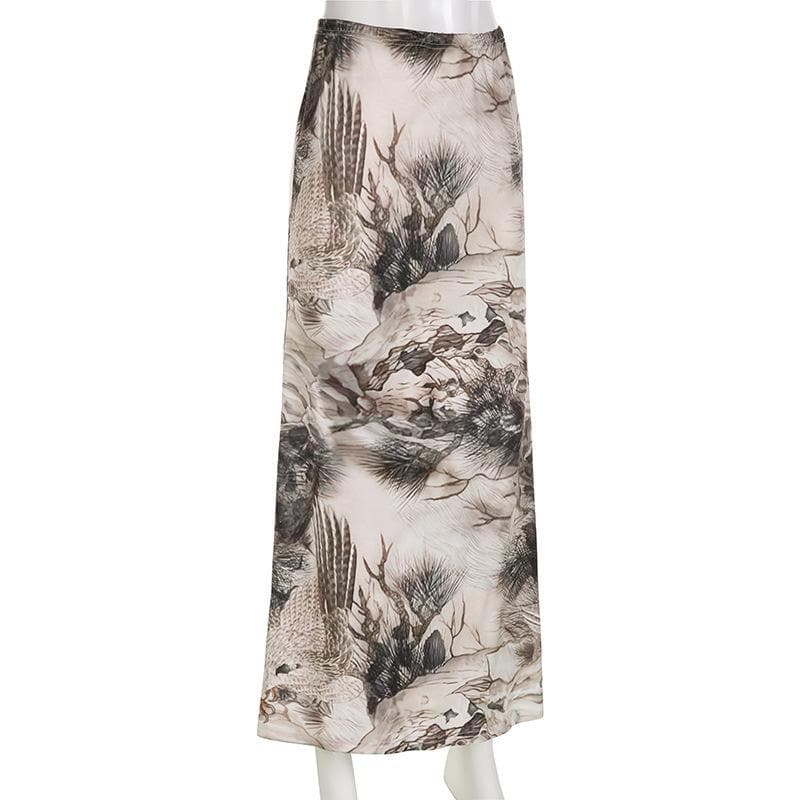 Tree Print Contrast Low Rise Maxi Skirt - Y2K Aesthetic Boho Style for Trendy Outfits Tree Print Contrast Low Rise Maxi Skirt - Y2K Aesthetic Boho Style for Trendy Outfits