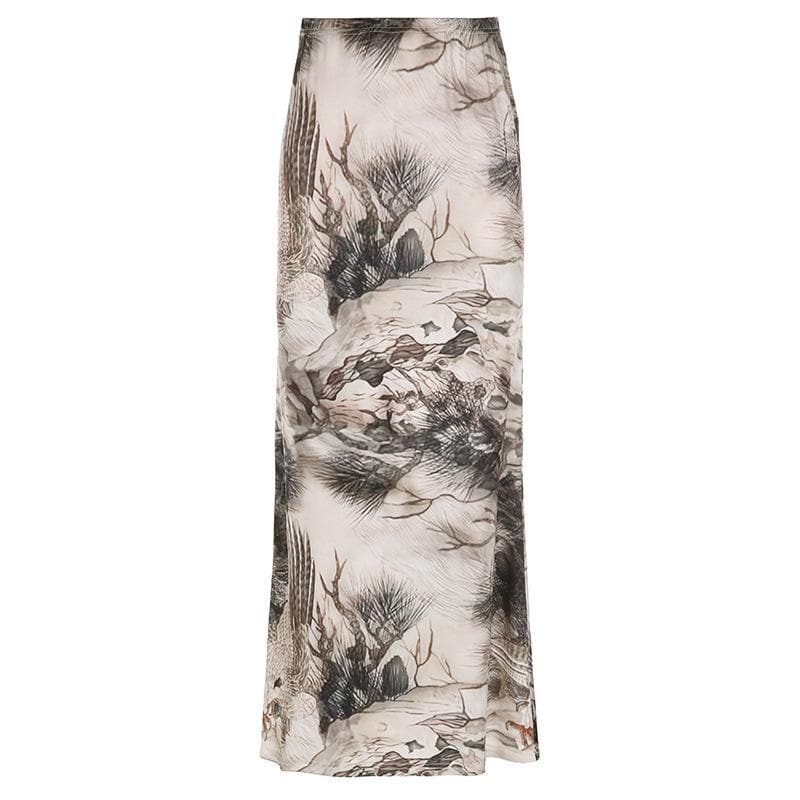 Tree Print Contrast Low Rise Maxi Skirt - Y2K Aesthetic Boho Style for Trendy Outfits Tree Print Contrast Low Rise Maxi Skirt - Y2K Aesthetic Boho Style for Trendy Outfits