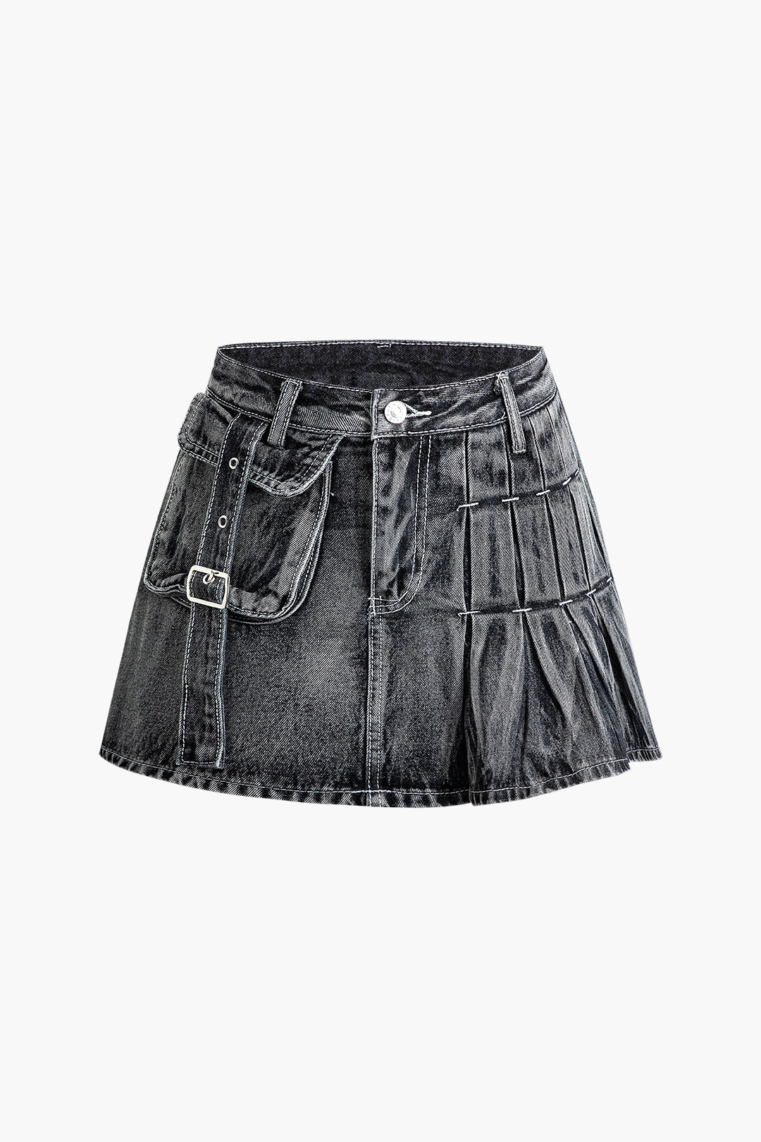 Trendy Flap Pocket Pleated Cargo Denim Mini Skirt for Y2K and Grunge Aesthetic Lovers