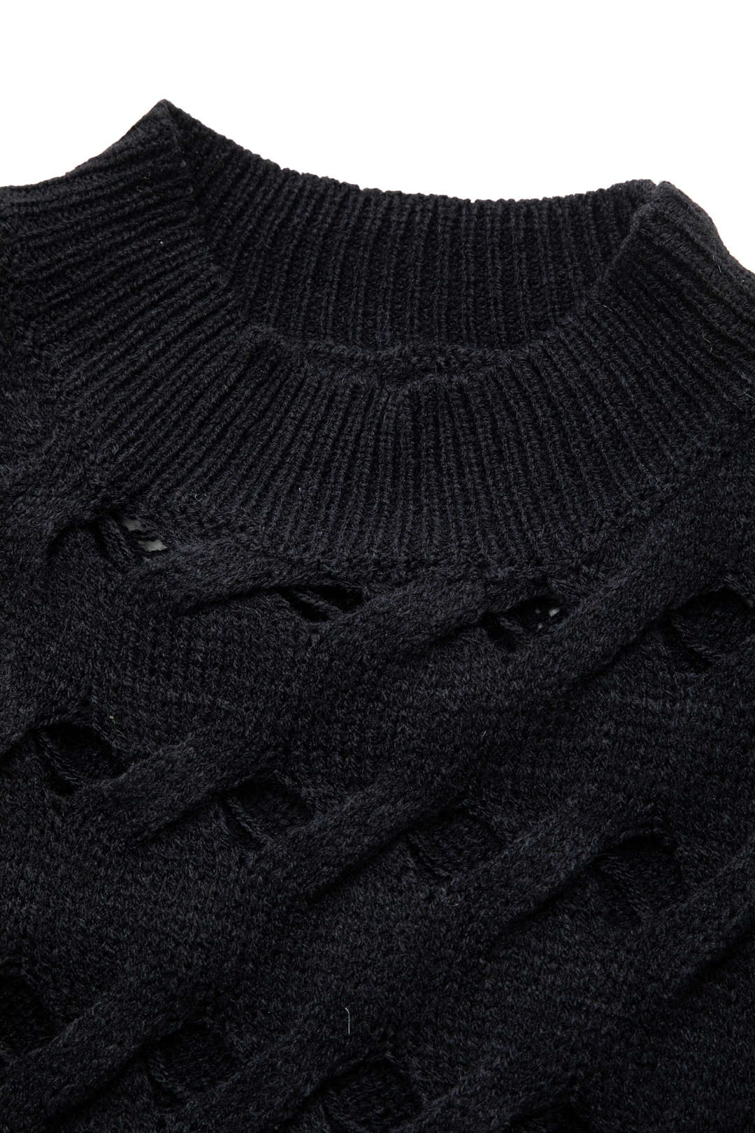 Trendy Mock Neck Cut Out Braided Fringe Knit Top for Y2K Fashion Lovers Trendy Mock Neck Cut Out Braided Fringe Knit Top for Y2K Fashion Lovers