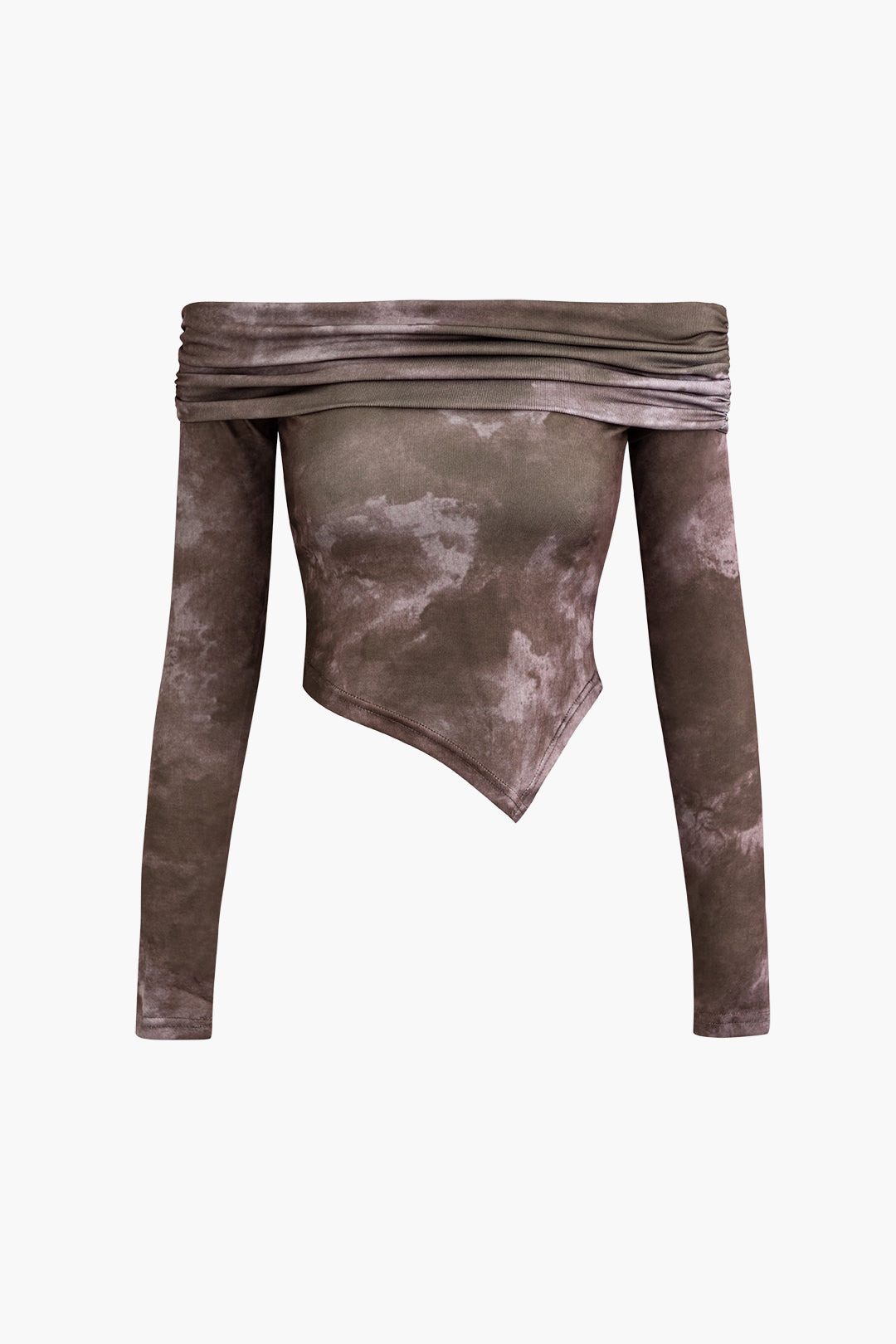 Trendy Tie Dye Off Shoulder Asymmetrical Long Sleeve Ruched Top for Y2K Aesthetic