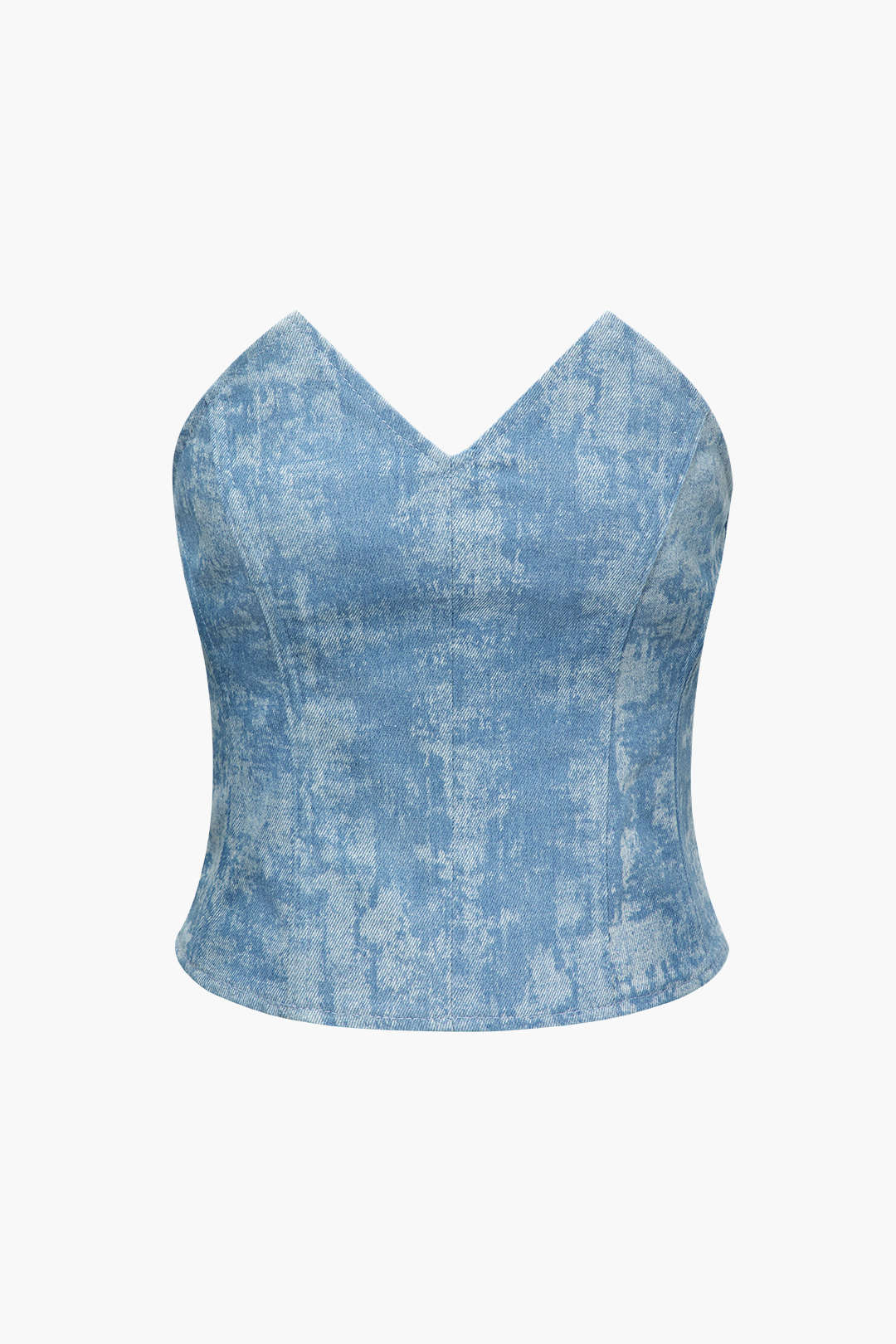 Trendy Tie Dye V-Neck Denim Strapless Top for Y2K Aesthetic Outfits