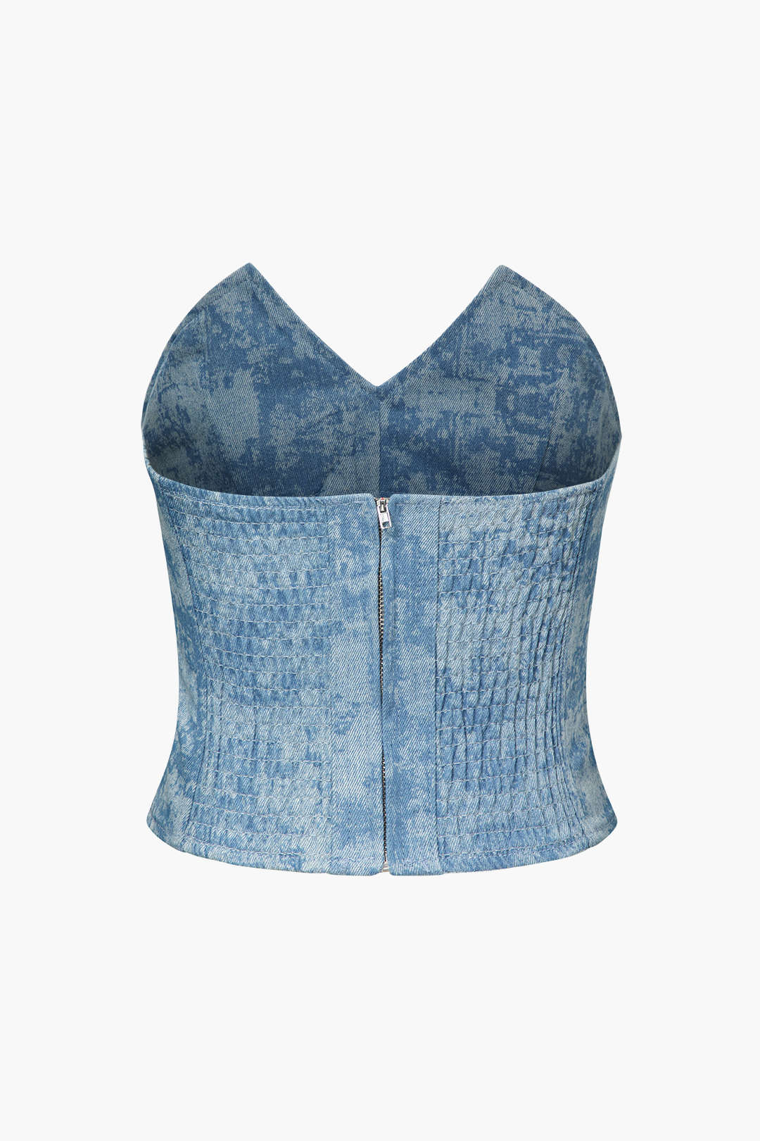 Trendy Tie Dye V-Neck Denim Strapless Top for Y2K Aesthetic Outfits