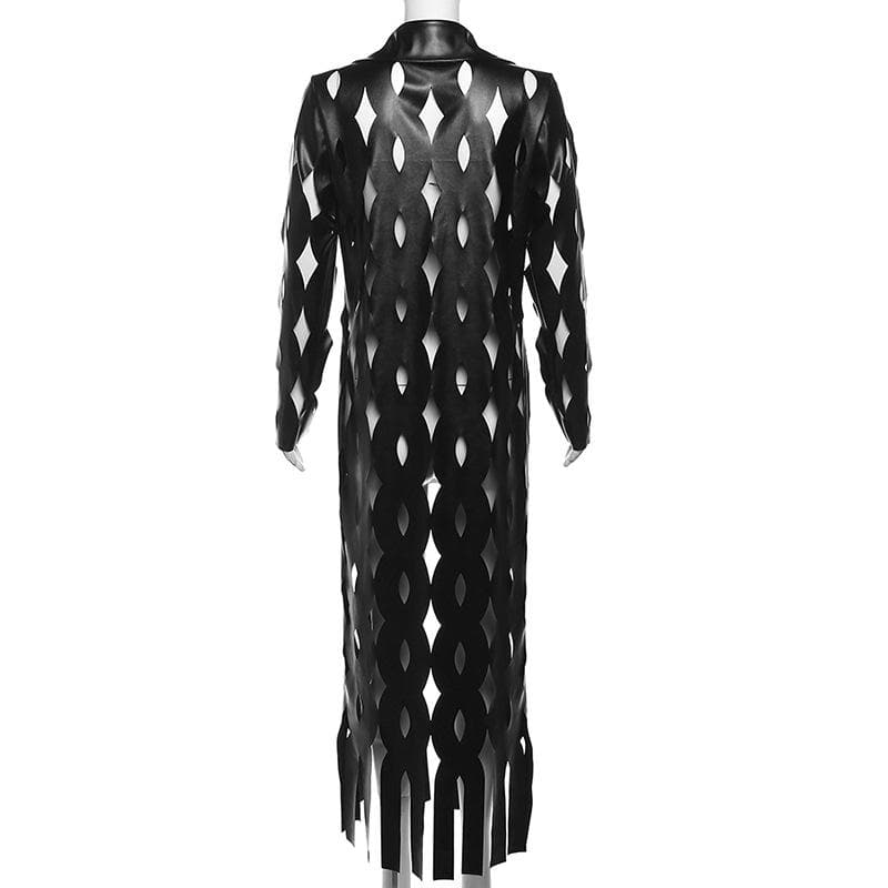 Trendy Turnover Collar Hollow Out PU Leather Long Sleeve Coat with Cut Out Top for Y2K Style Trendy Turnover Collar Hollow Out PU Leather Long Sleeve Coat with Cut Out Top for Y2K Style