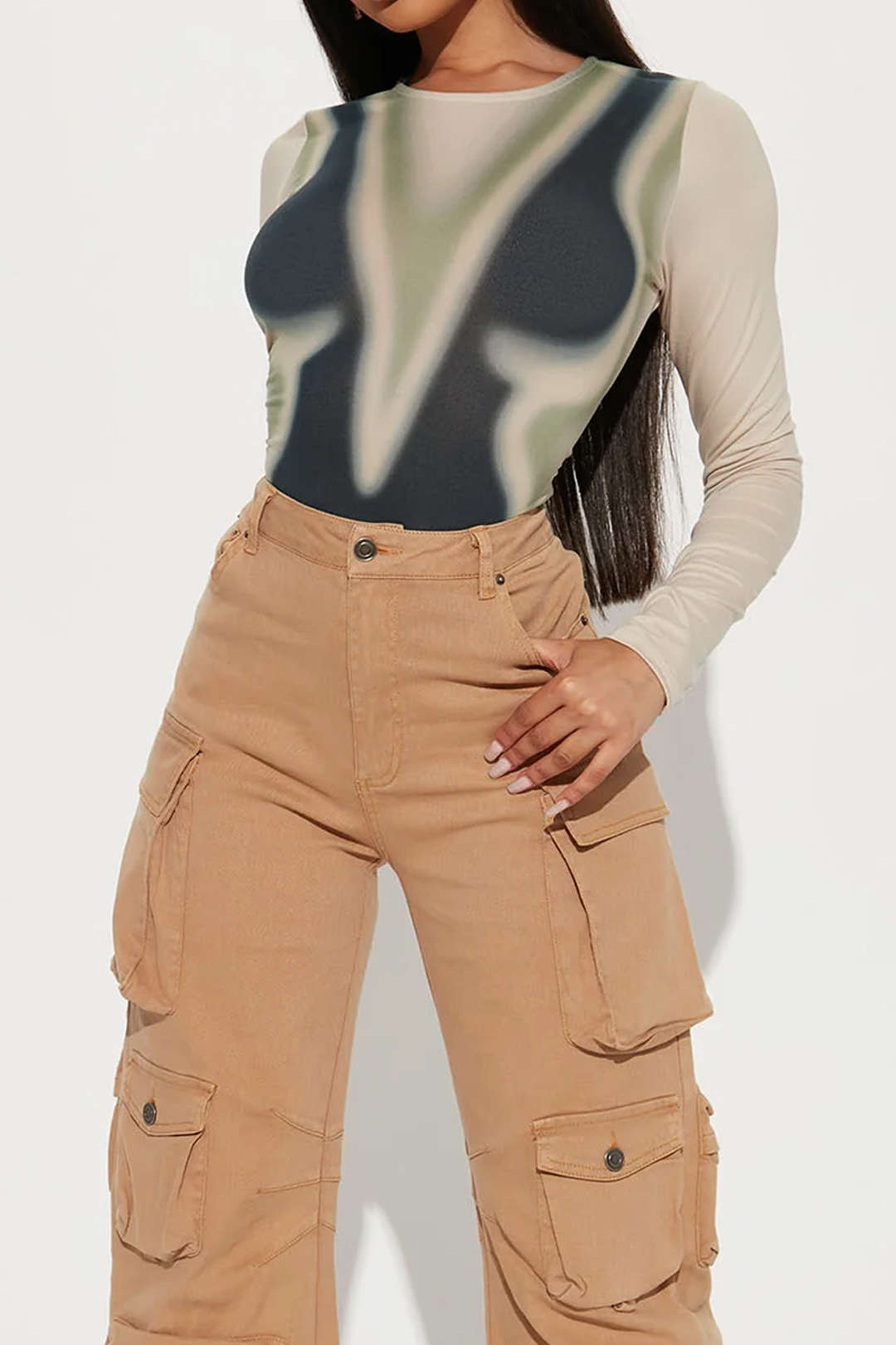 Trendy Y2K Heat Print Long Sleeve Bodysuit for Stylish Coquette and Grunge Aesthetics