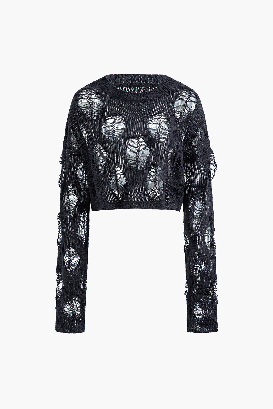 Trendy Y2K Ripped Open Knit Long Sleeve Top for Chic Aesthetic Outfits