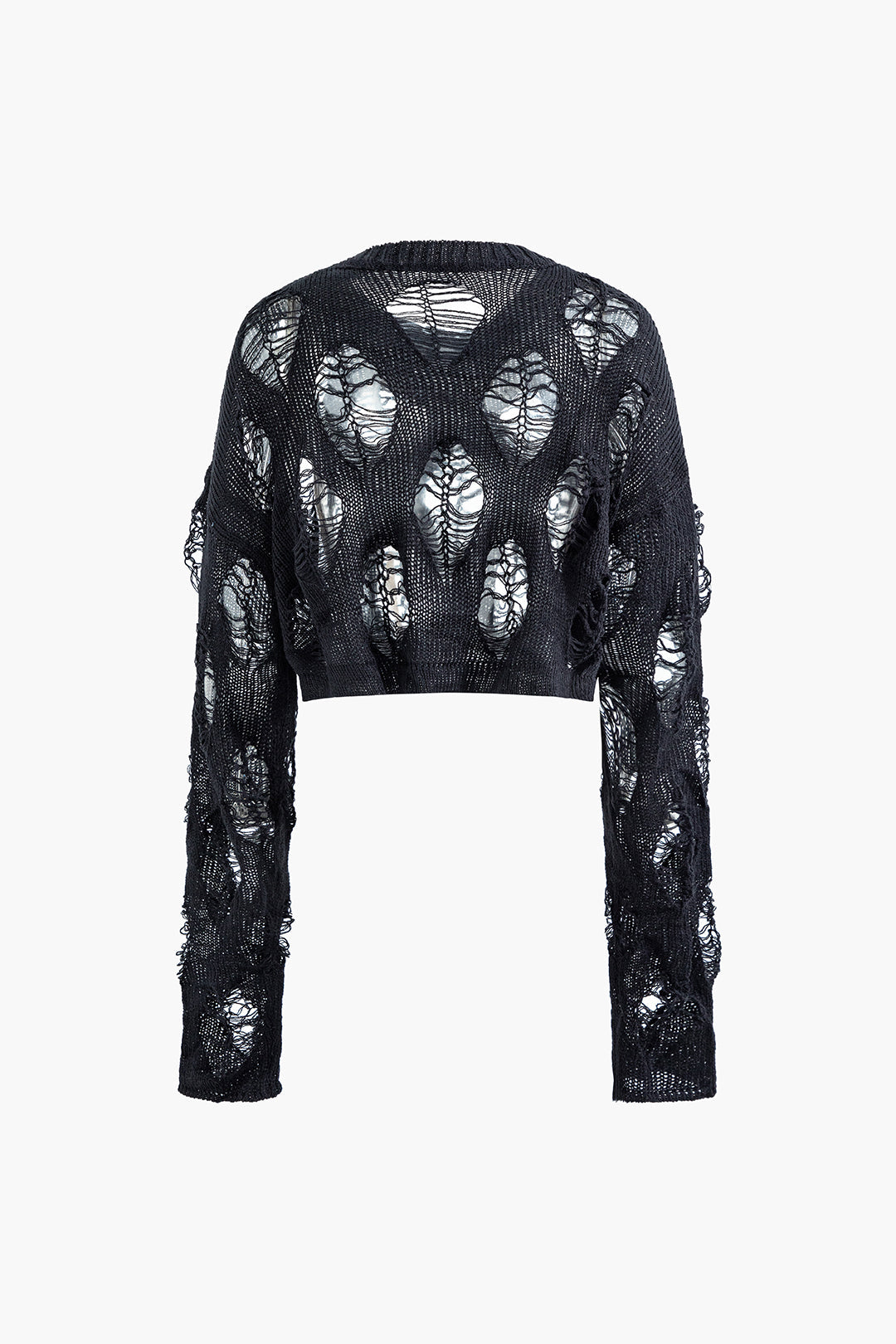 Trendy Y2K Ripped Open Knit Long Sleeve Top for Chic Aesthetic Outfits