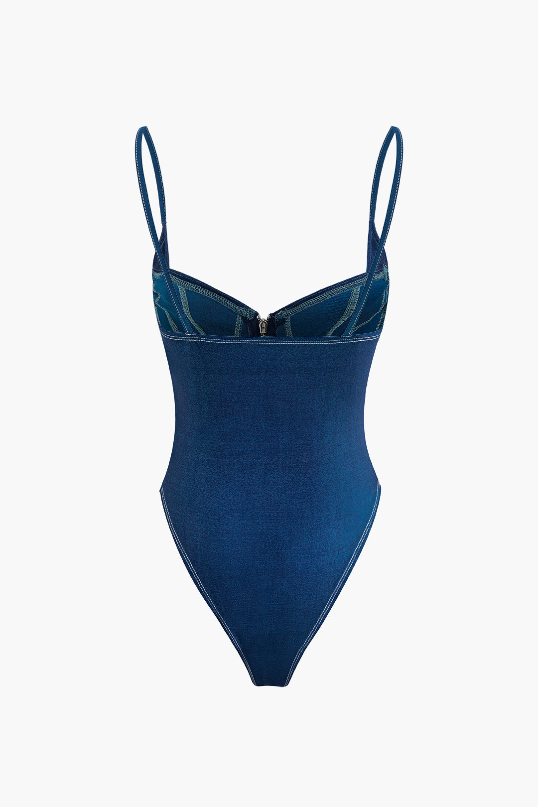 Trendy Y2K Zip Up Denim Sleeveless Bodysuit for Chic Coquette and Grunge Aesthetic Looks