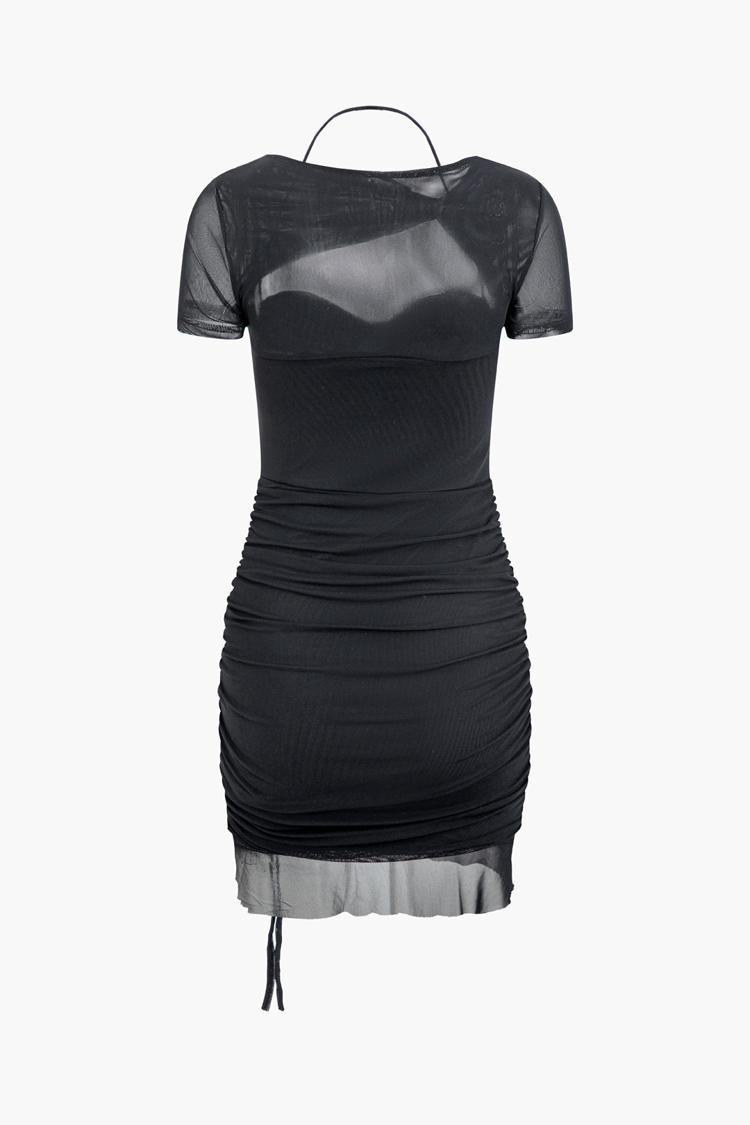 Twist Drawstring Ruched Mini Dress with Mesh Cut Out - Y2K Aesthetic Fashion Statement Twist Drawstring Ruched Mini Dress with Mesh Cut Out - Y2K Aesthetic Fashion Statement