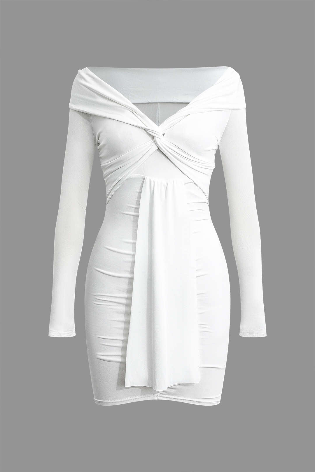 Twisted V-Neck Ruched Off-The-Shoulder Mini Dress in Y2K Aesthetic Style Twisted V-Neck Ruched Off-The-Shoulder Mini Dress in Y2K Aesthetic Style