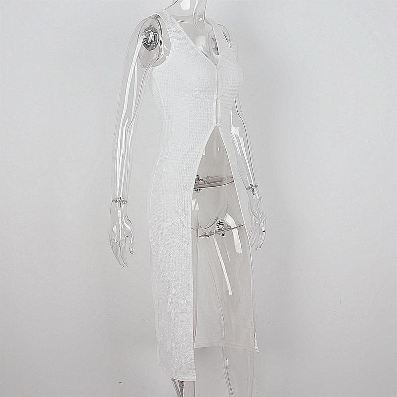 U Neck Slit Button Solid Sleeveless Long Top - Y2K Aesthetic Chic for Effortless Style U Neck Slit Button Solid Sleeveless Long Top - Y2K Aesthetic Chic for Effortless Style