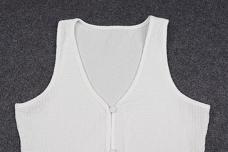 U Neck Slit Button Solid Sleeveless Long Top - Y2K Aesthetic Chic for Effortless Style U Neck Slit Button Solid Sleeveless Long Top - Y2K Aesthetic Chic for Effortless Style