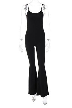 U Neck Solid Backless Cami Jumpsuit - Y2K Aesthetic Fashion for Trendy Outfits