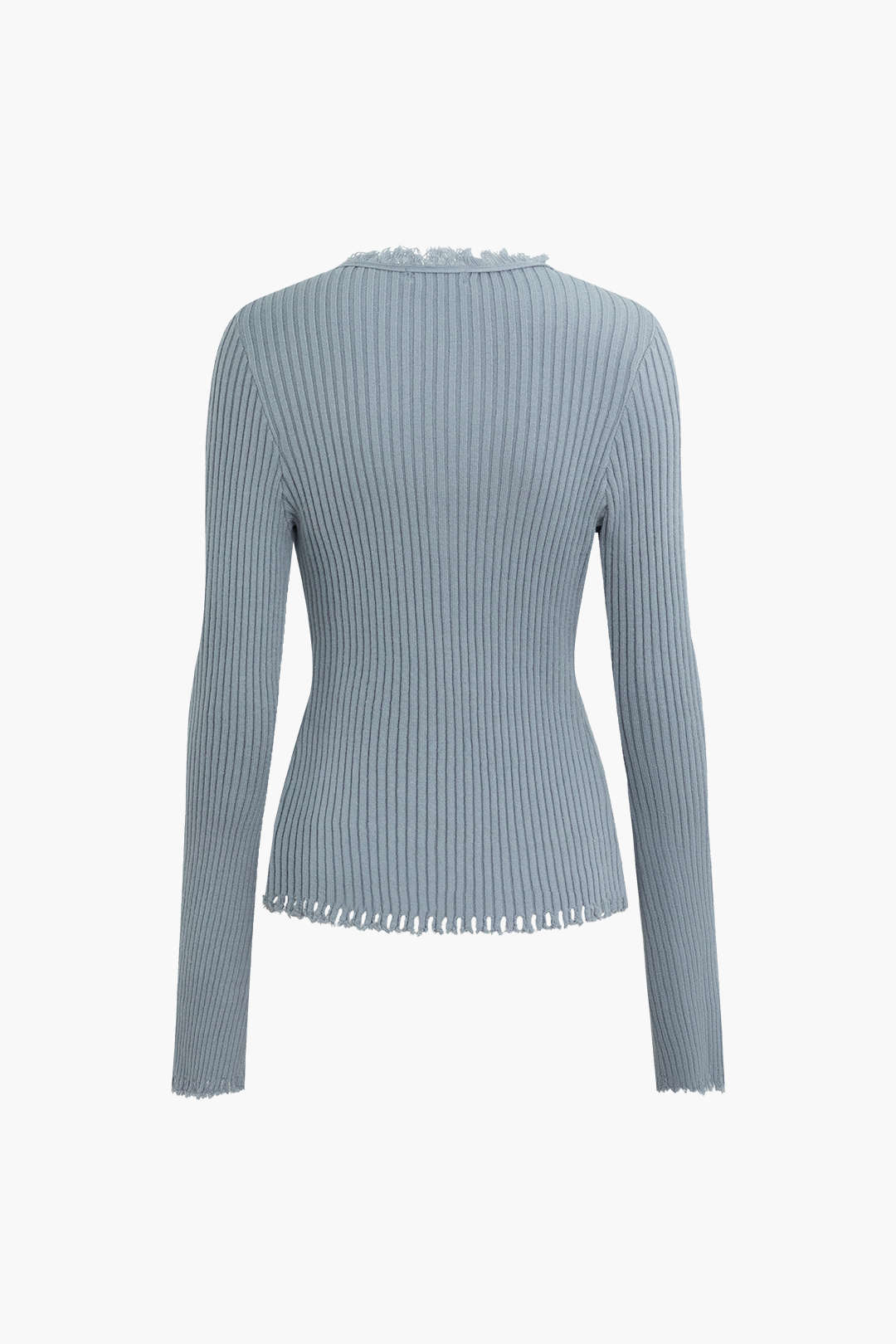 V-neck Bell Sleeve Frayed Trim Rib Knit Top - Y2K Aesthetic Cute Top for Stylish Outfits V-neck Bell Sleeve Frayed Trim Rib Knit Top - Y2K Aesthetic Cute Top for Stylish Outfits