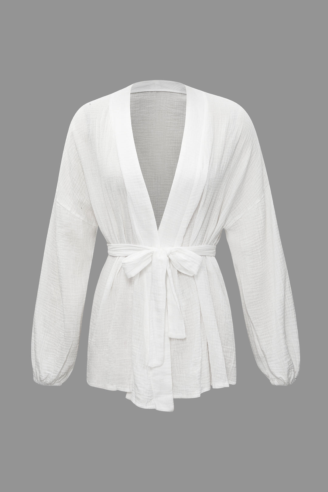 V-Neck Belted Long Sleeve Shirt & Elastic Waist Shorts Set for Y2K Aesthetic Outfits V-Neck Belted Long Sleeve Shirt & Elastic Waist Shorts Set for Y2K Aesthetic Outfits