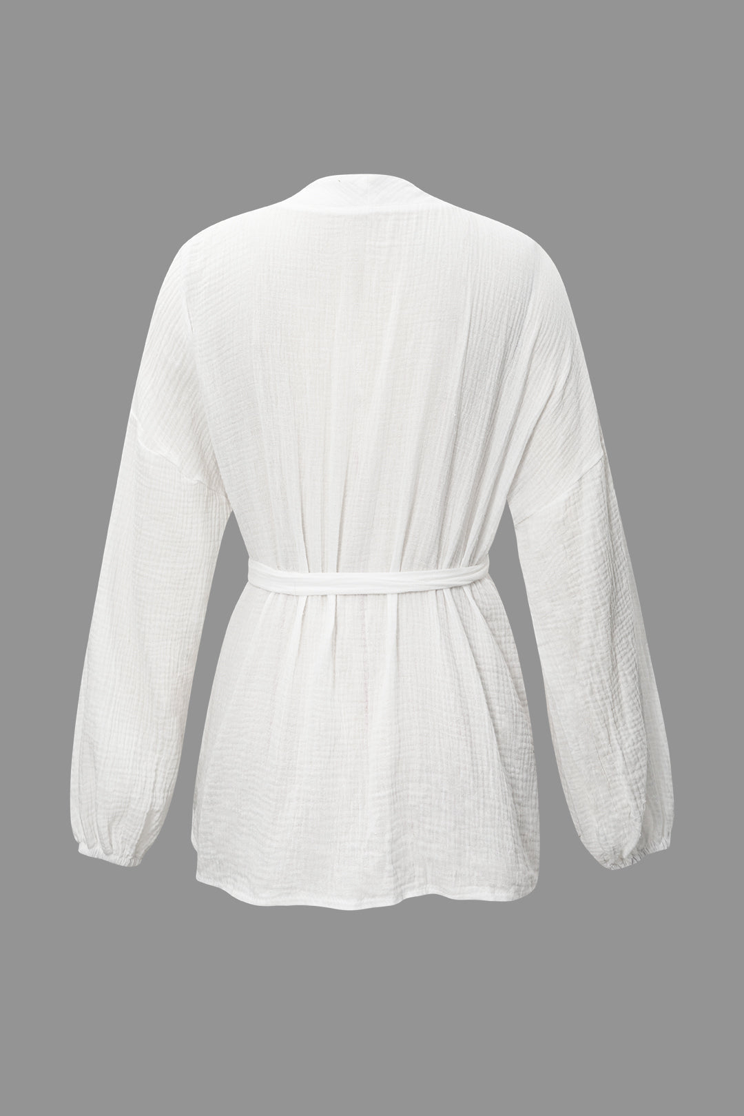 V-Neck Belted Long Sleeve Shirt & Elastic Waist Shorts Set for Y2K Aesthetic Outfits V-Neck Belted Long Sleeve Shirt & Elastic Waist Shorts Set for Y2K Aesthetic Outfits