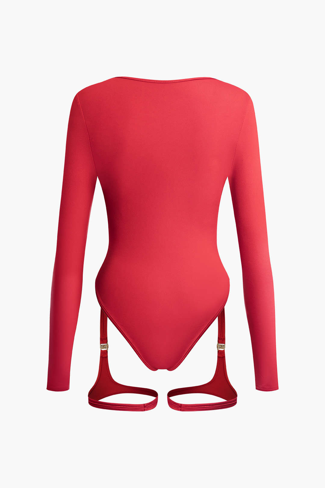 V-Neck Buckle Cut-Out Long Sleeve Bodysuit in Y2K Aesthetic Style for Trendy Looks