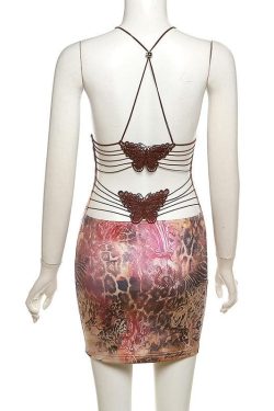 V-Neck Butterfly Embroidery Backless Cami Mini Dress - Y2K Aesthetic Fashion Essential