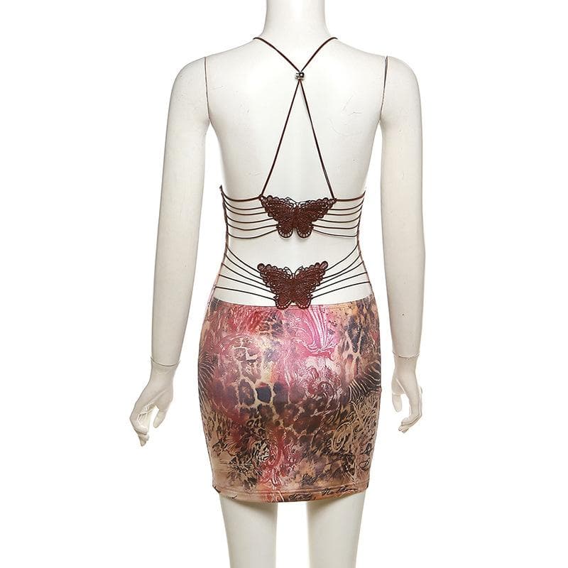 V-Neck Butterfly Embroidery Backless Cami Mini Dress - Y2K Aesthetic Fashion Essential V-Neck Butterfly Embroidery Backless Cami Mini Dress - Y2K Aesthetic Fashion Essential