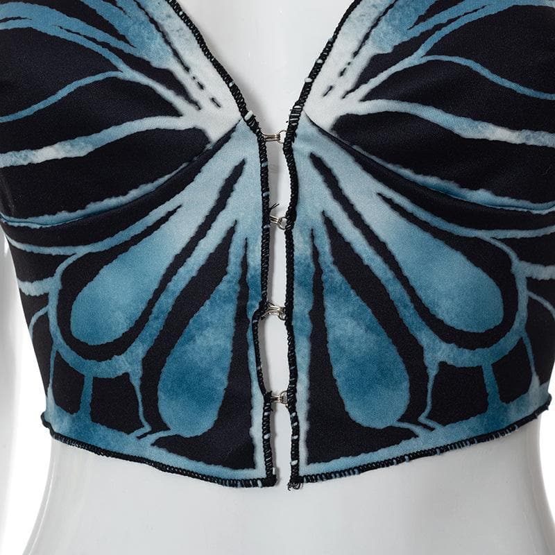 V-Neck Butterfly Print Buttoned Crop Top - Y2K Aesthetic Cute Top for Stylish Outfits V-Neck Butterfly Print Buttoned Crop Top - Y2K Aesthetic Cute Top for Stylish Outfits