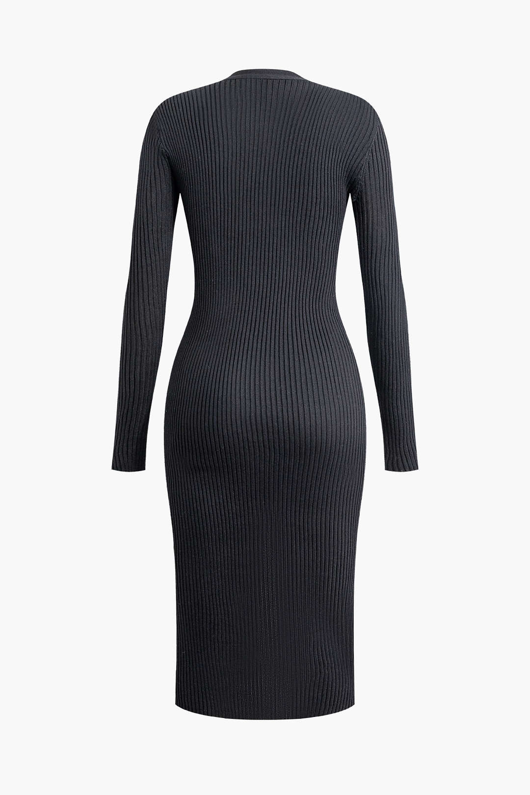 V-Neck Button-Up Rib Knit Long Sleeve Midi Dress - Y2K Aesthetic Chic for Effortless Style V-Neck Button-Up Rib Knit Long Sleeve Midi Dress - Y2K Aesthetic Chic for Effortless Style