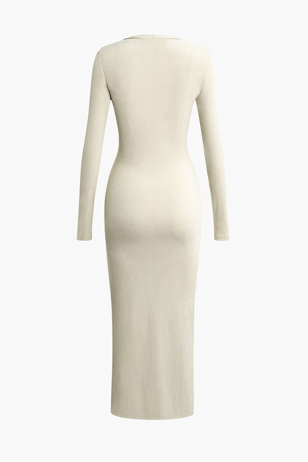 V-Neck Button-Up Rib Knit Long Sleeve Slit Midi Dress - Y2K Aesthetic Chic Style V-Neck Button-Up Rib Knit Long Sleeve Slit Midi Dress - Y2K Aesthetic Chic Style