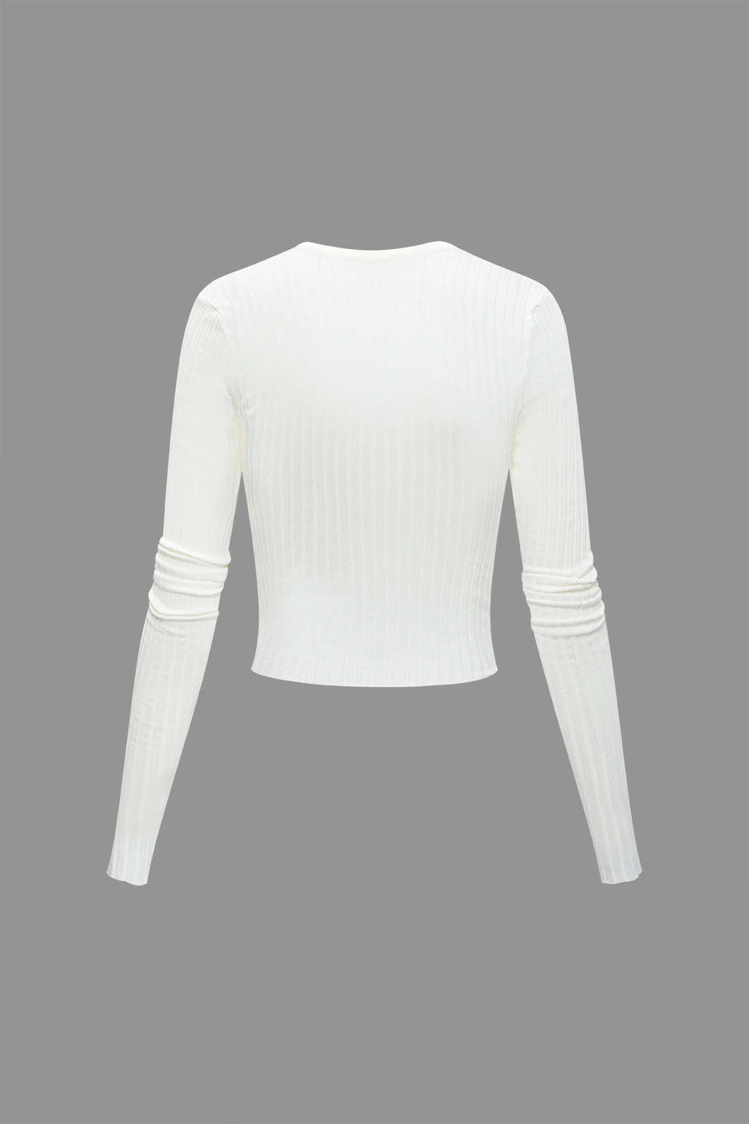 V-Neck Cross Ribbed Long Sleeve Knit Crop Top - Y2K Fashion Essential for Aesthetic Outfits