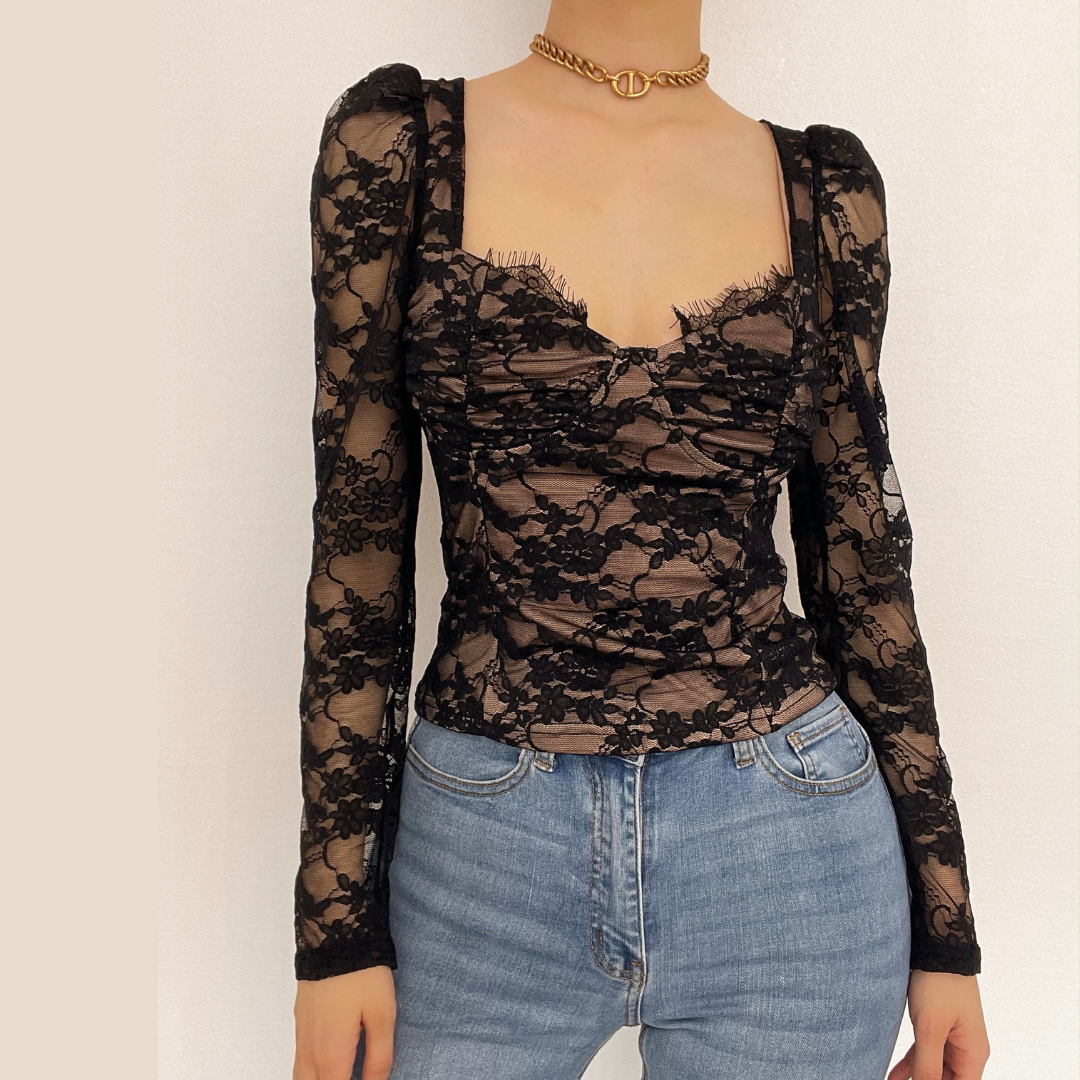 V-Neck Eyelash Lace Puff Sleeve Top - Y2K Fashion Coquette Aesthetic Cute Top V-Neck Eyelash Lace Puff Sleeve Top - Y2K Fashion Coquette Aesthetic Cute Top