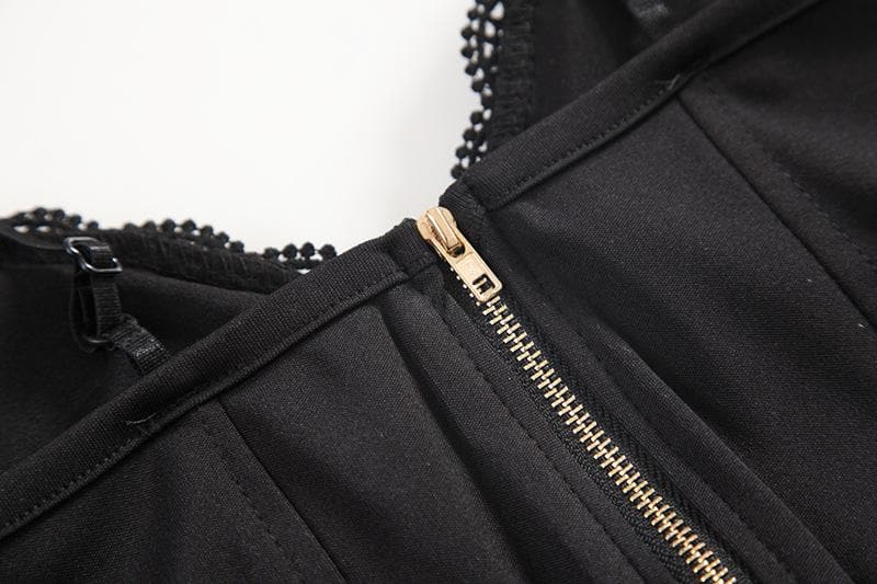 V-Neck Heart Neck Solid Lace-Up Zip-Up Cami Top with Lace Hem for Y2K Aesthetic Outfits V-Neck Heart Neck Solid Lace-Up Zip-Up Cami Top with Lace Hem for Y2K Aesthetic Outfits