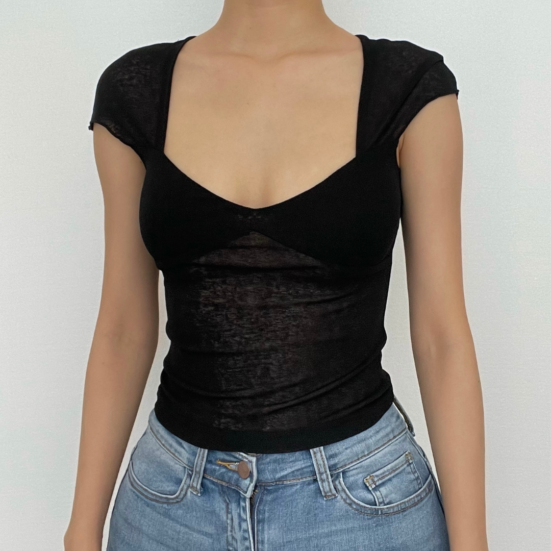 V-Neck Hollow Out Knotted Backless Crop Top - Y2K Aesthetic Short Sleeve Cut-Out Style V-Neck Hollow Out Knotted Backless Crop Top - Y2K Aesthetic Short Sleeve Cut-Out Style