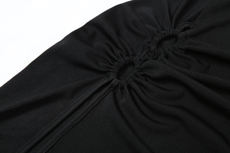 V-Neck Hollow Out Ring Slit Solid Maxi Dress - Y2K Aesthetic Fashion Statement Piece V-Neck Hollow Out Ring Slit Solid Maxi Dress - Y2K Aesthetic Fashion Statement Piece