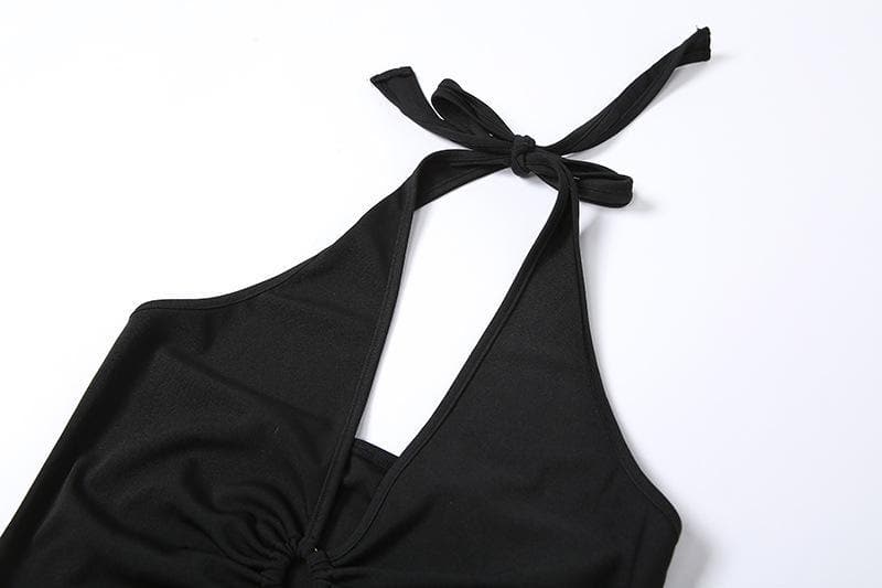 V-Neck Hollow Out Ring Slit Solid Maxi Dress - Y2K Aesthetic Fashion Statement Piece V-Neck Hollow Out Ring Slit Solid Maxi Dress - Y2K Aesthetic Fashion Statement Piece