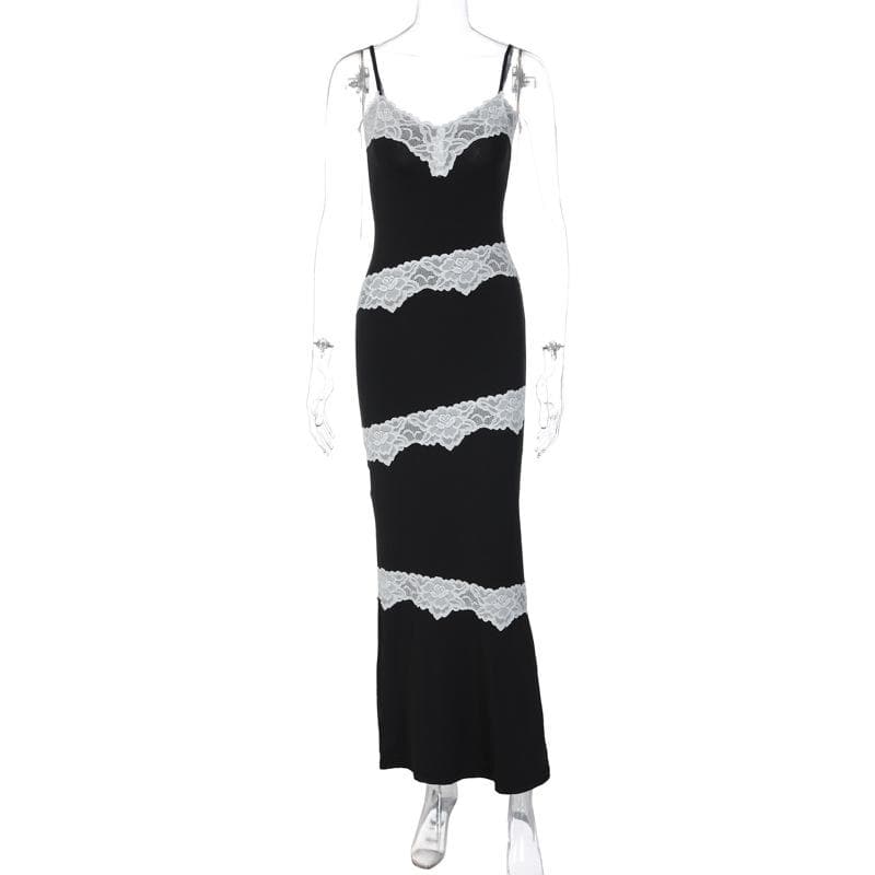 V-Neck Irregular Cami Maxi Dress with Lace Hem - Y2K Aesthetic Fashion Essential V-Neck Irregular Cami Maxi Dress with Lace Hem - Y2K Aesthetic Fashion Essential