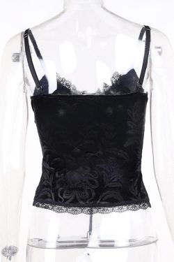 V-Neck Lace-Up Velvet Cami Top - Y2K Fashion Essential for Coquette and Grunge Aesthetics