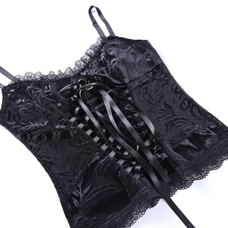 V-Neck Lace-Up Velvet Cami Top - Y2K Fashion Essential for Coquette and Grunge Aesthetics V-Neck Lace-Up Velvet Cami Top - Y2K Fashion Essential for Coquette and Grunge Aesthetics