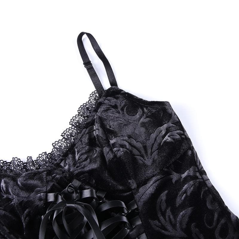 V-Neck Lace-Up Velvet Cami Top - Y2K Fashion Essential for Coquette and Grunge Aesthetics V-Neck Lace-Up Velvet Cami Top - Y2K Fashion Essential for Coquette and Grunge Aesthetics