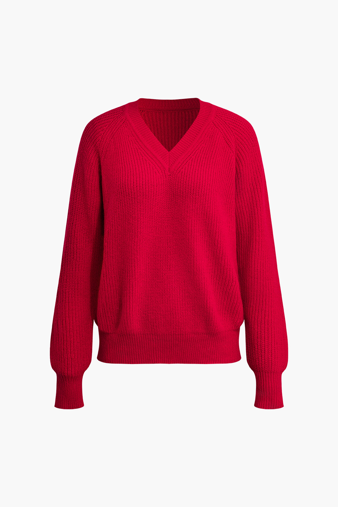 V-Neck Long Sleeve Knit Pullover Top in Y2K Style - Comfy and Trendy Aesthetic Fashion