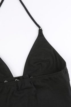 V-Neck Low Cut Backless Halter Top with Metal Buckle - Y2K Aesthetic Cute Top