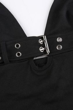 V-Neck Low Cut Backless Halter Top with Metal Buckle - Y2K Aesthetic Cute Top