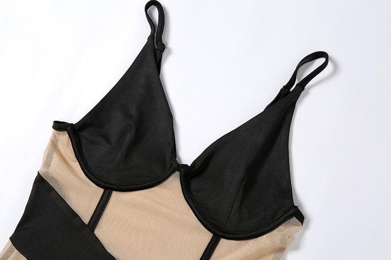 V-Neck Mesh Patchwork Cami Dress - Irregular Hem for Y2K Aesthetic and Coquette Style V-Neck Mesh Patchwork Cami Dress - Irregular Hem for Y2K Aesthetic and Coquette Style