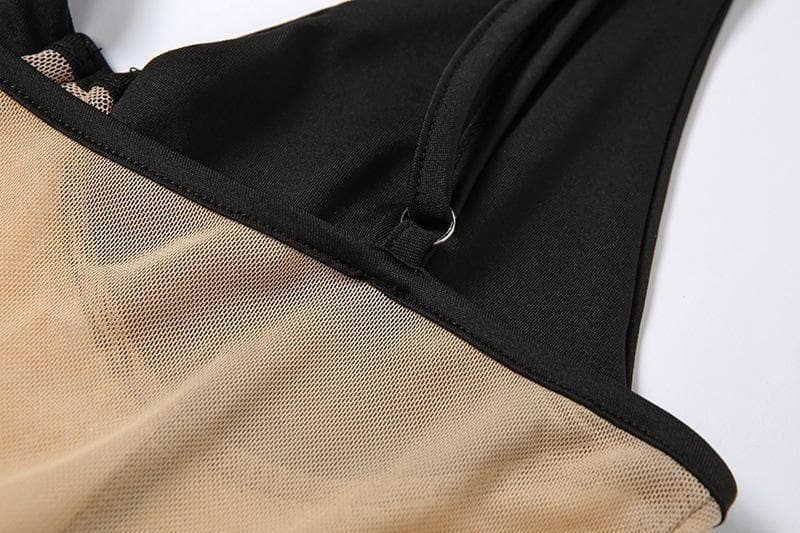 V-Neck Mesh Patchwork Cami Dress - Irregular Hem for Y2K Aesthetic and Coquette Style V-Neck Mesh Patchwork Cami Dress - Irregular Hem for Y2K Aesthetic and Coquette Style